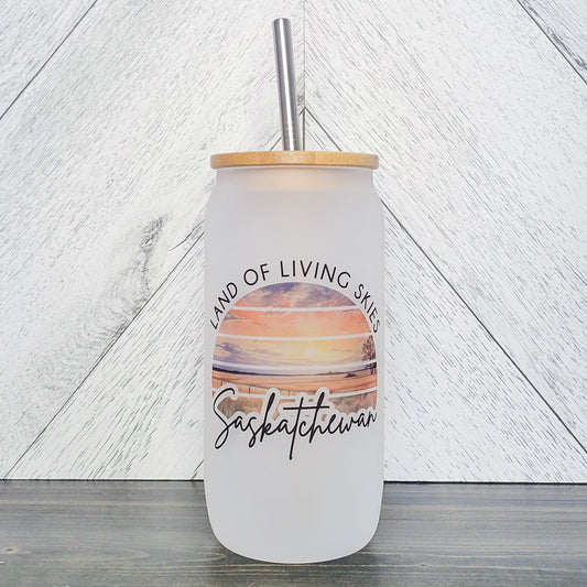 Land Of Living Skies Sunset Glass Can with Bamboo Lid