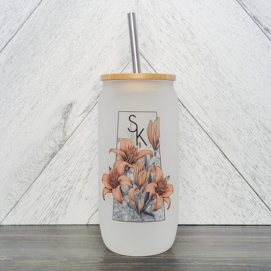 Lily Province Frosted Glass Can with Bamboo Lid