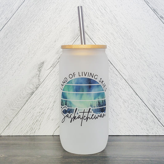 Land Of Living Skies Northern Lights Glass Can with Bamboo Lid