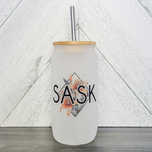 SASK Diamond Glass Can with Bamboo Lid