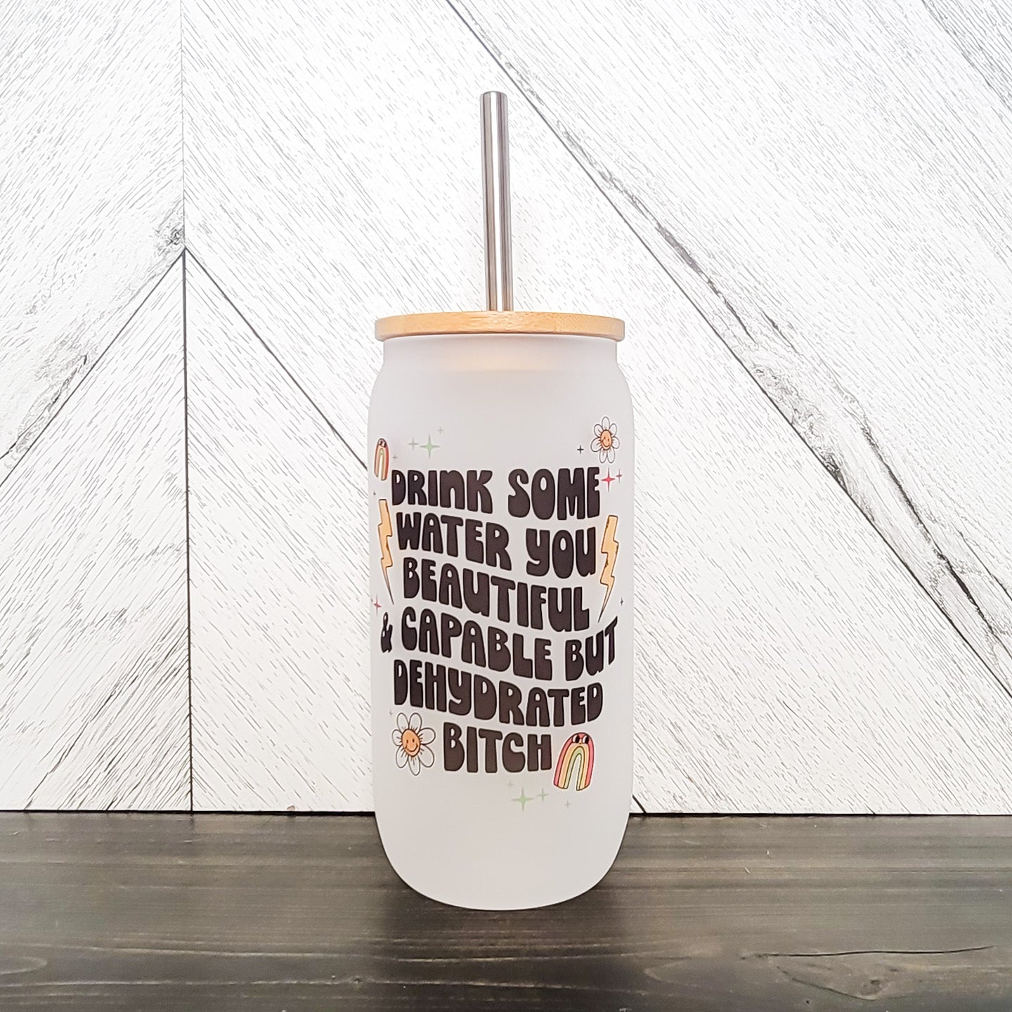 Drink Some Water Frosted Can with Bamboo Lid