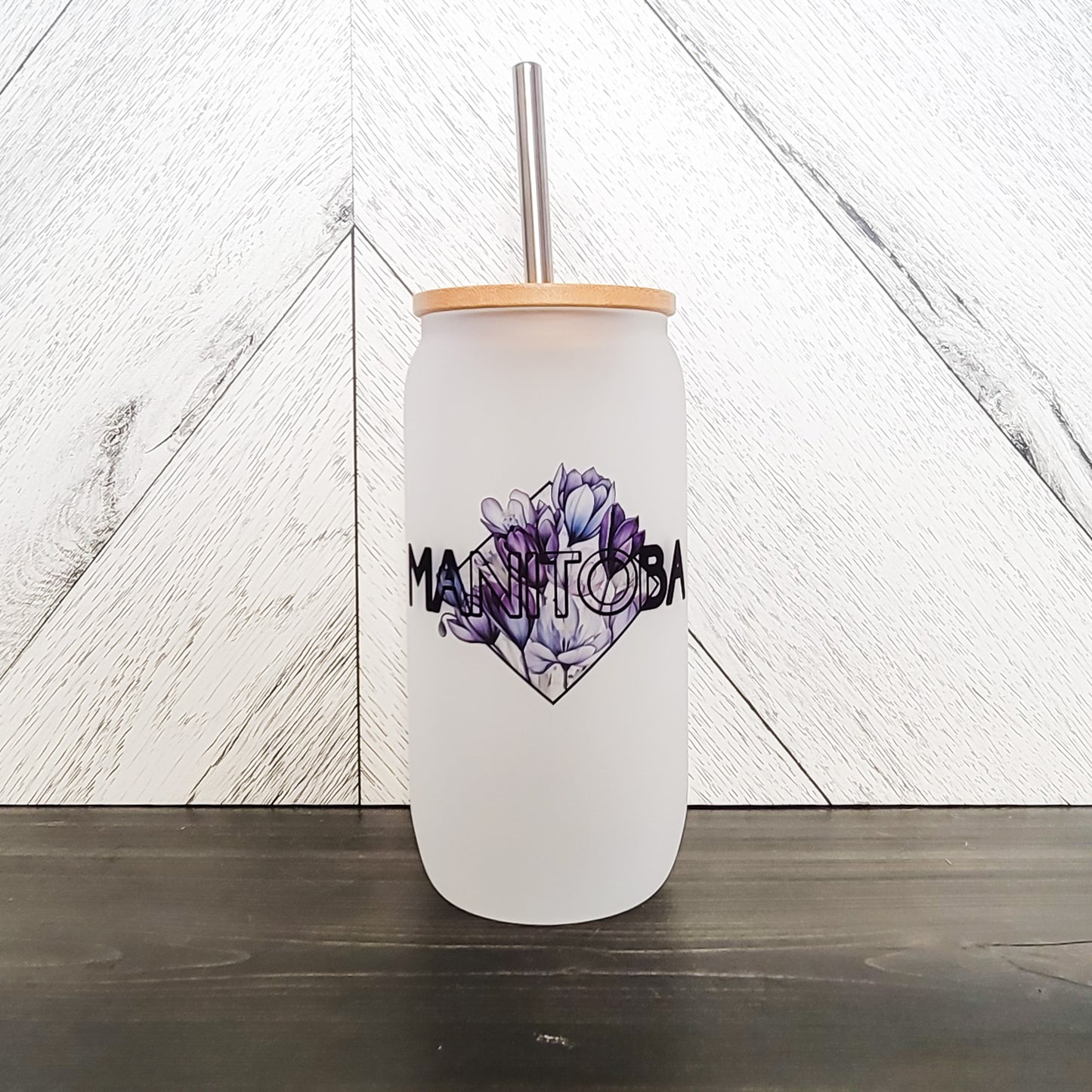 Manitoba Frosted Can with Bamboo Lid | Province Glass Can