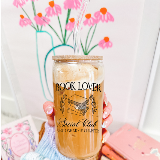 Book Lover Social Club Glass Can with Bamboo Lid | Bookish