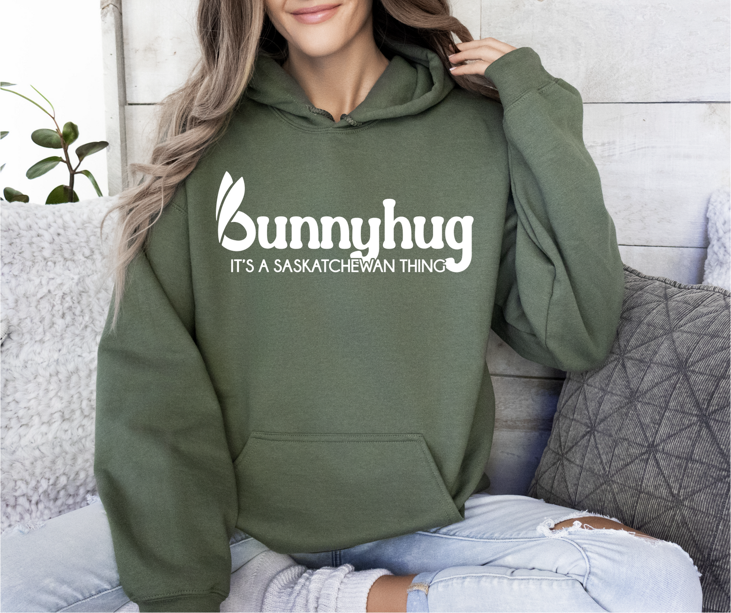 Bunnyhug It's A Saskatchewan Thing, Military Green, Front View