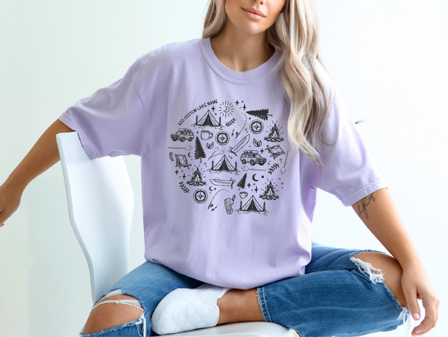 Camping Icons Personalized T-shirt | Lake Shirt | Custom Clothing