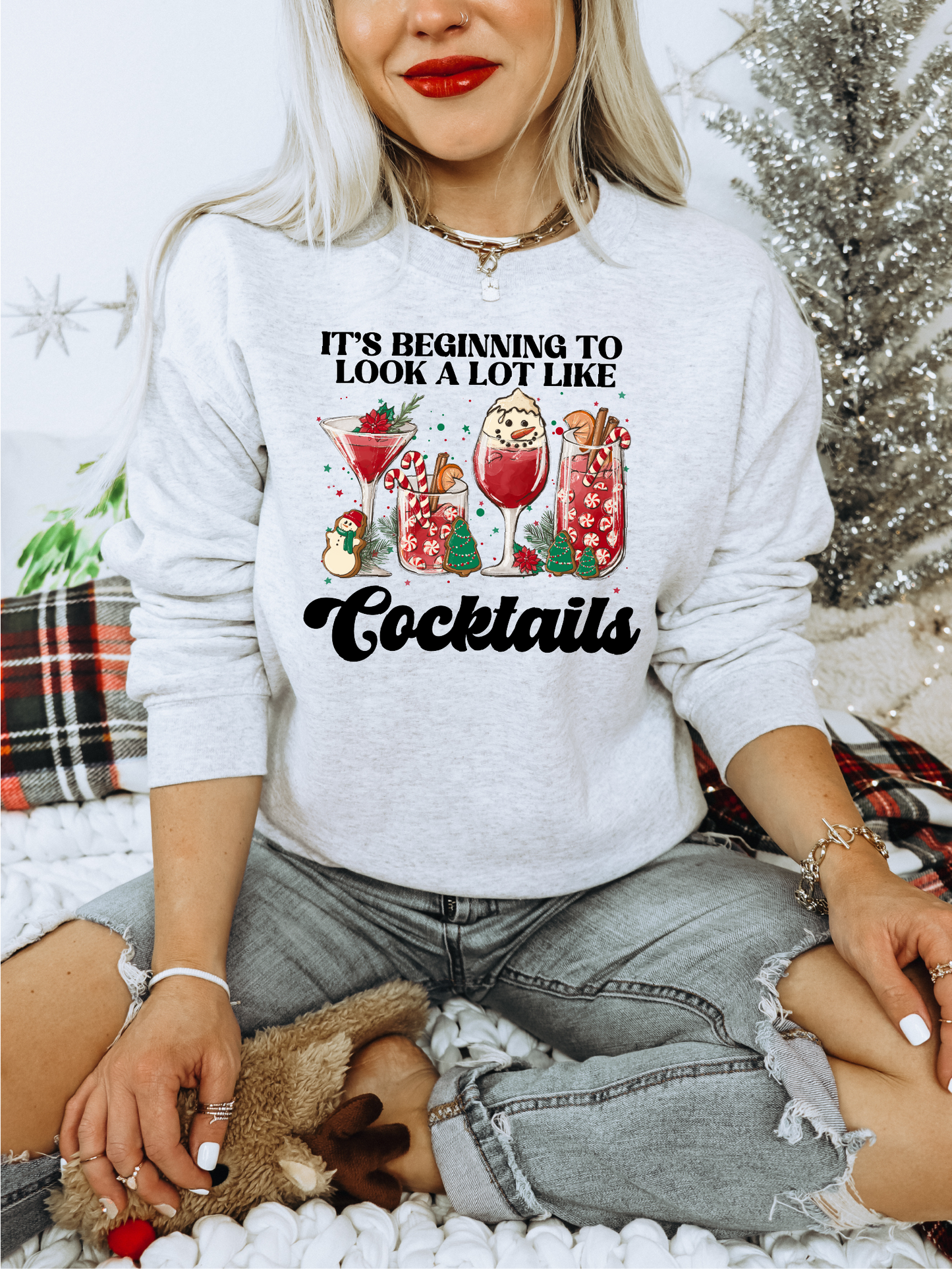 Beginning To Look A Lot Like Cocktails Unisex Crewneck | Christmas Apparel
