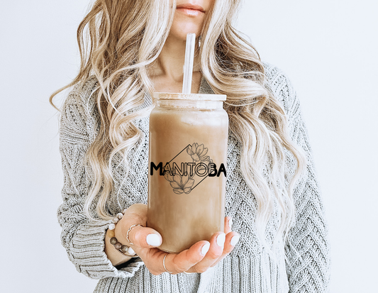 Manitoba Diamond Line Art Glass Can with Bamboo Lid | Drink Cup