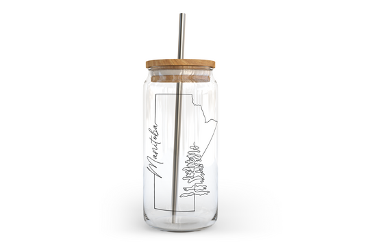 Manitoba Line Art Glass Can with Bamboo Lid