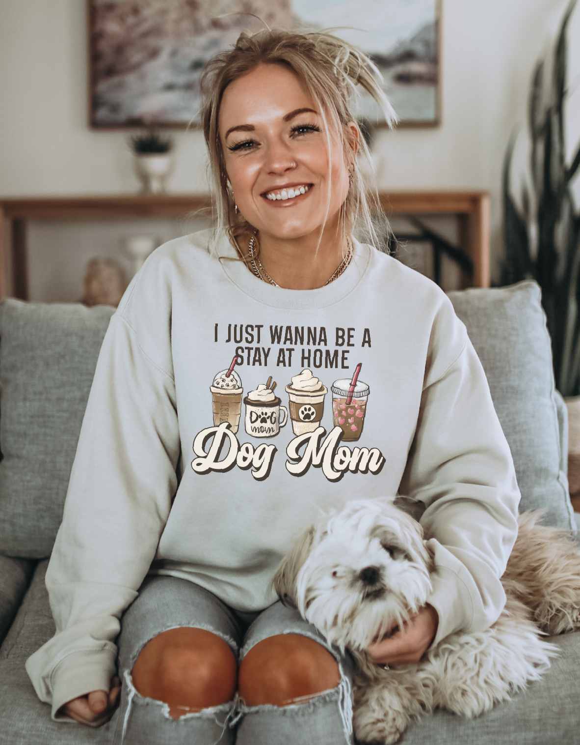 Stay At Home Dog Mom Unisex Crewneck | Dog Crewneck