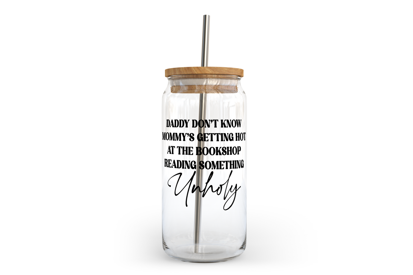 Unholy Glass Can with Bamboo Lid | Bookish Glass Can