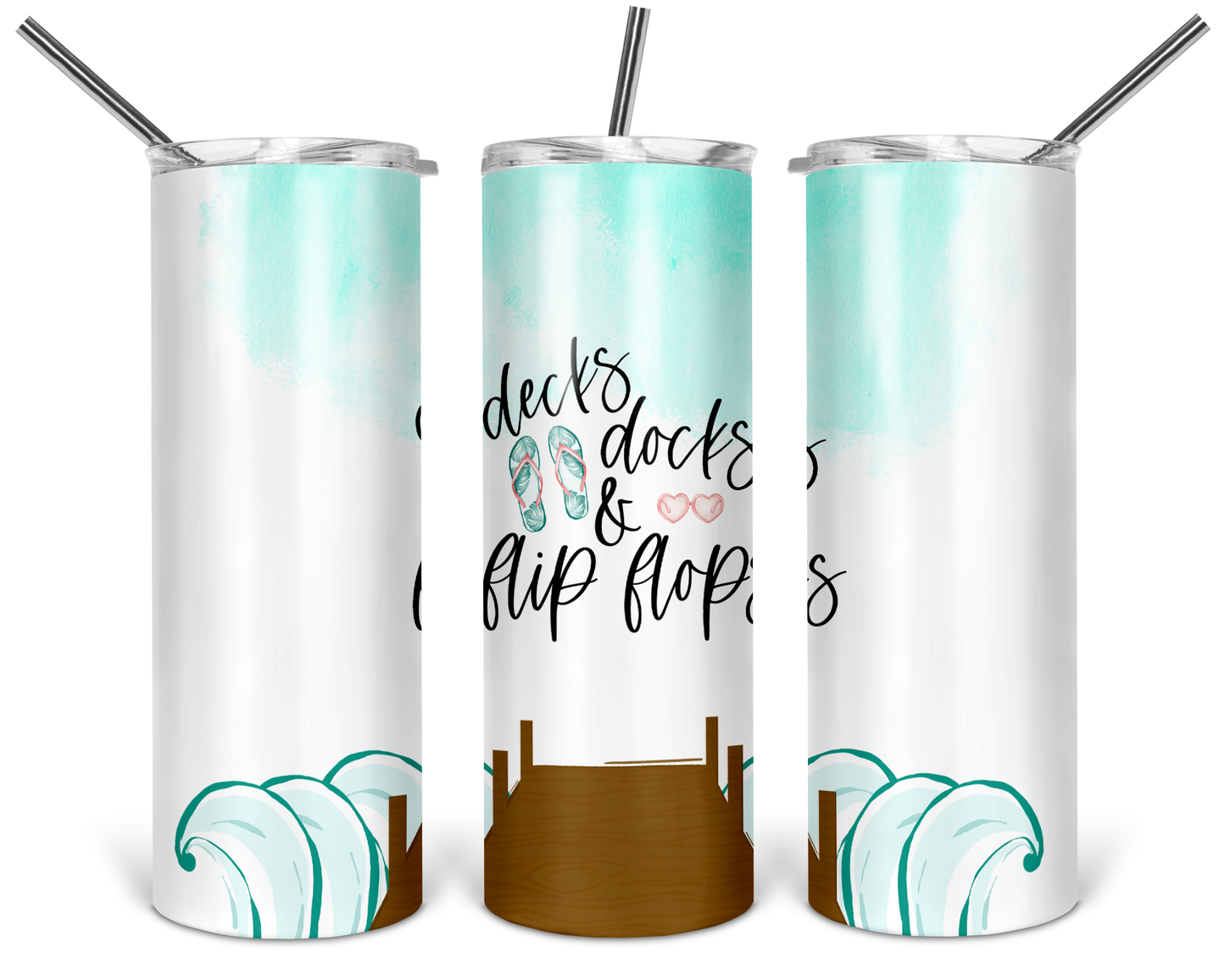 Decks, Docks, & Flip Flops Skinny Tumbler
