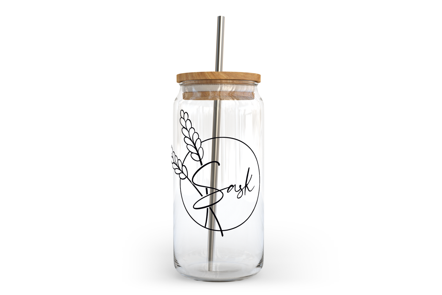 Sask Wheat Glass Can with Bamboo Lid