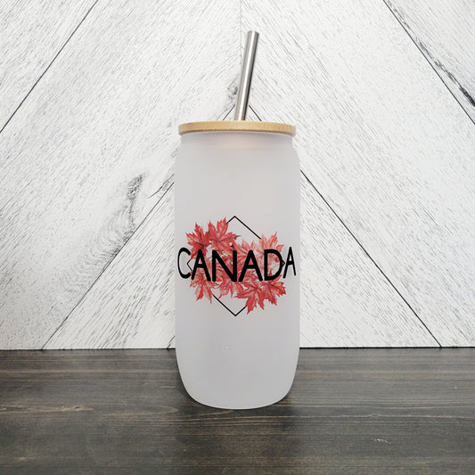 Canada Frosted Glass Can with Bamboo Lid