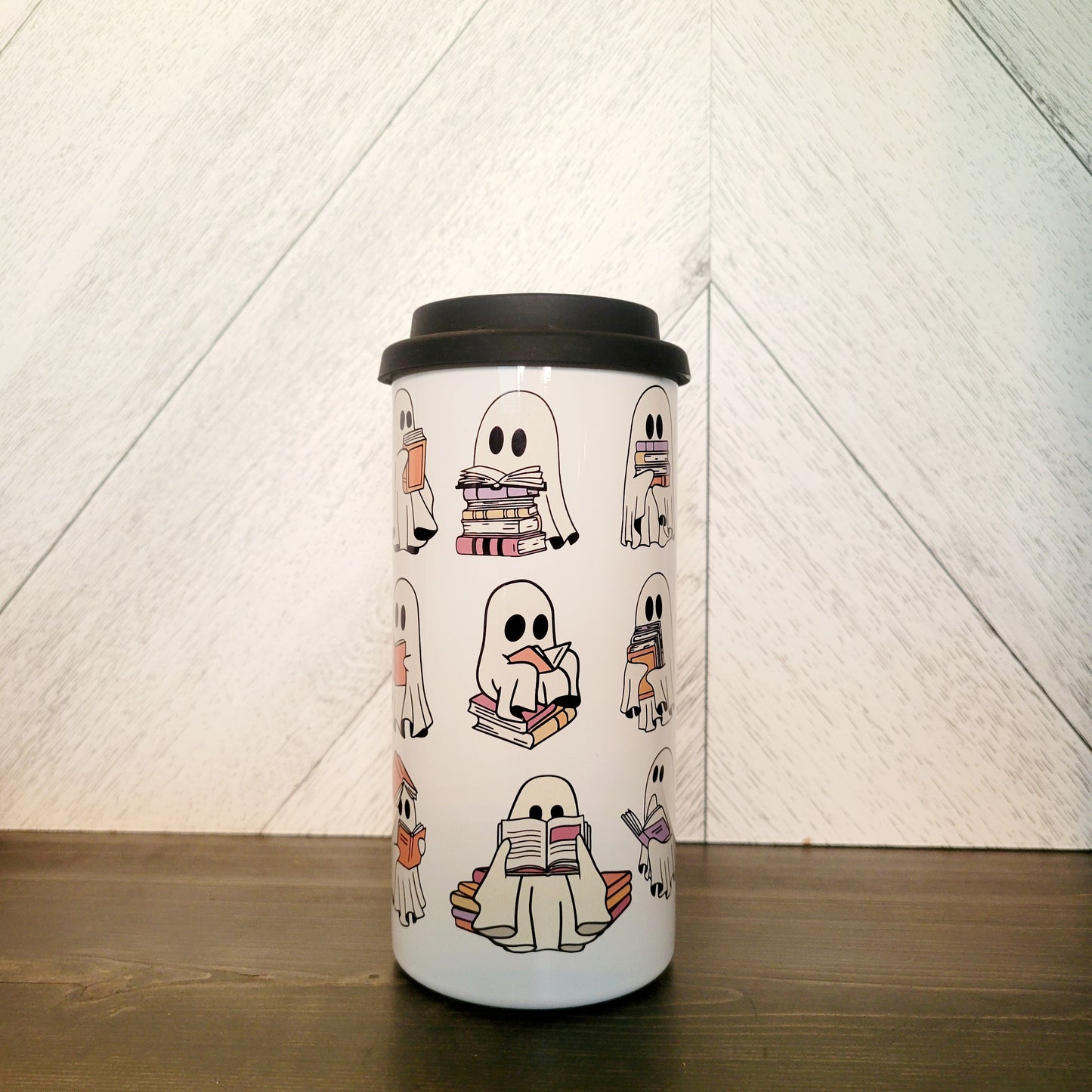 Ghost Reading 16oz Stainless Steel Tumbler | Bookish Drink Cup