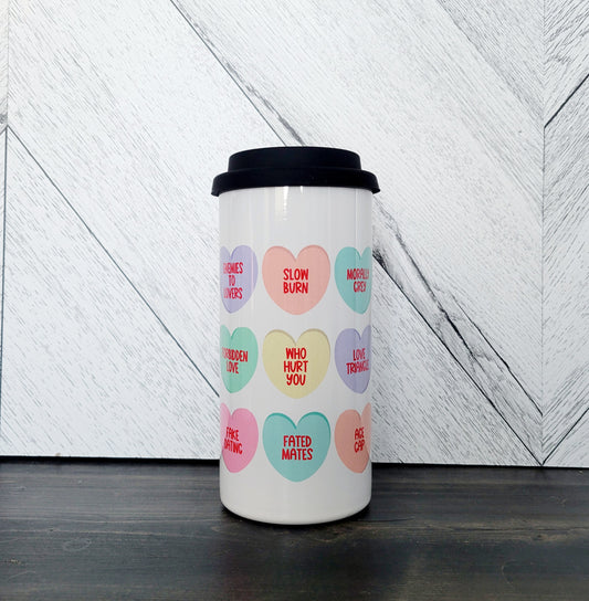 Conversation Heart Tropes 16oz Stainless Steel Tumbler | Bookish Drink Cup