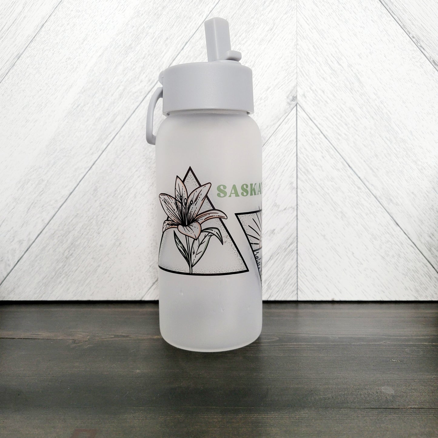 Saskatchewan Triangle Frosted Glass Water Bottle