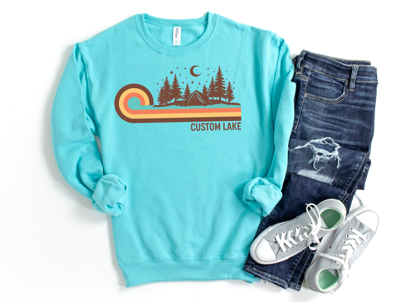 Retro 70s Camping Unisex Crewneck Sweatshirt | Lake Apparel