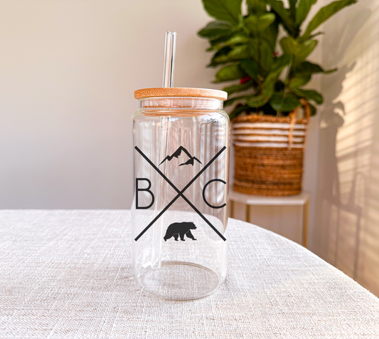 BC X Glass Can with Bamboo Lid | British Columbia Merch