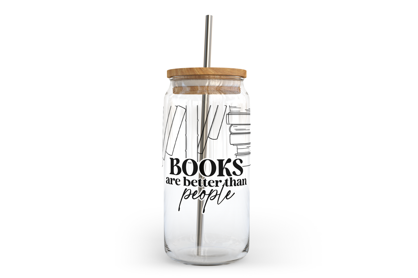 Books Are Better Than People Glass Can with Bamboo Lid