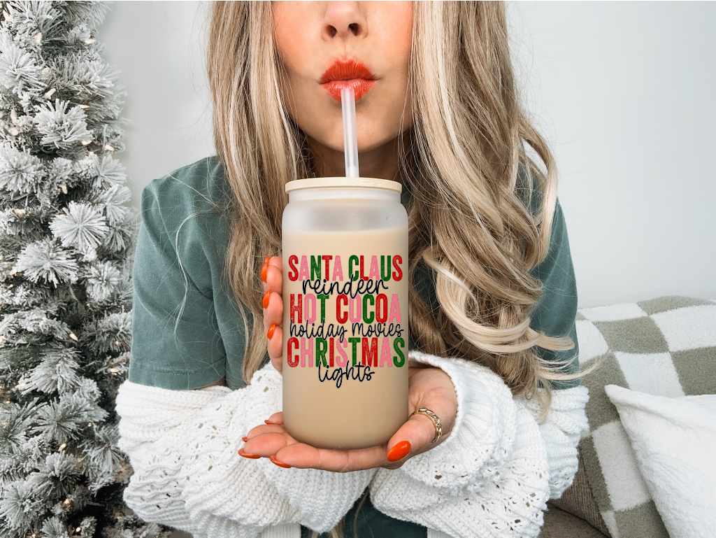 Christmas Frosted Can with Bamboo Lid