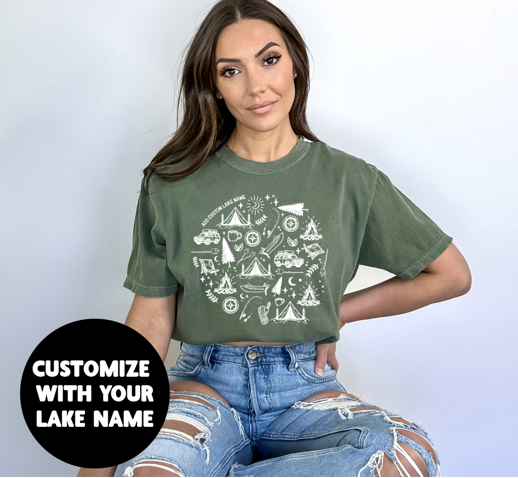 Camping Icons Personalized T-shirt | Lake Shirt | Custom Clothing