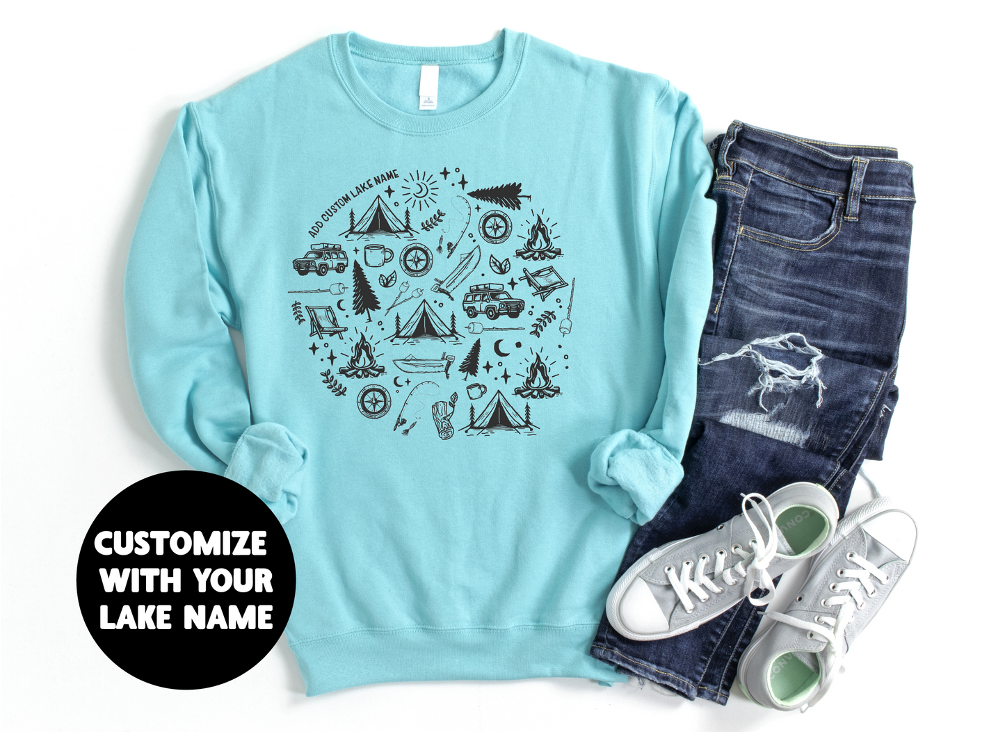 Camping Icons Personalized Sweatshirt | Summer Apparel | Custom Apparel