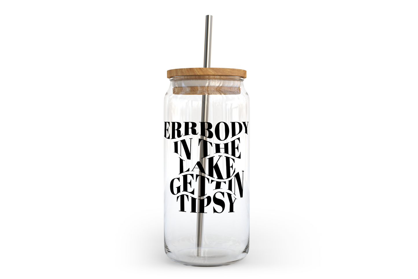 Errbody In The Lake Glass Can with Bamboo Lid