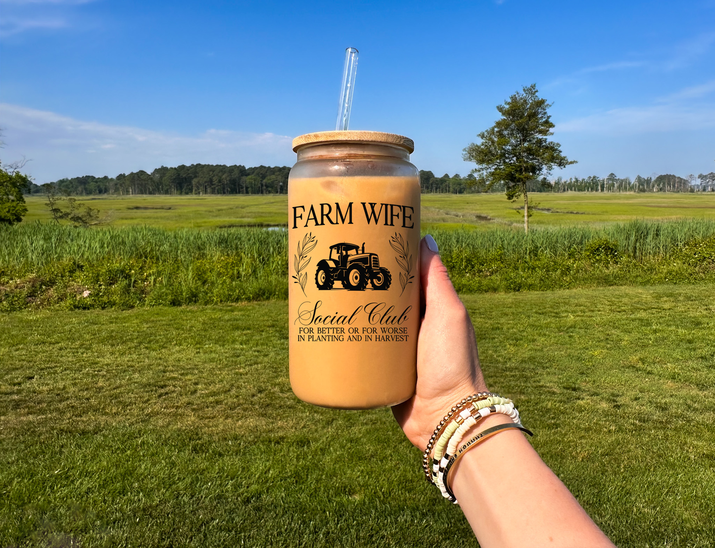Farm Wife Social Club Glass Can with Bamboo Lid