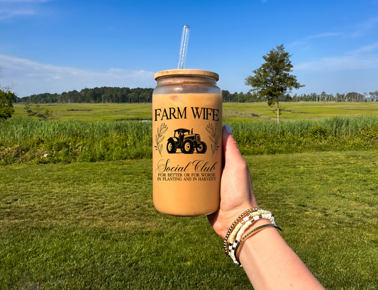 Farm Wife Social Club Glass Can with Bamboo Lid