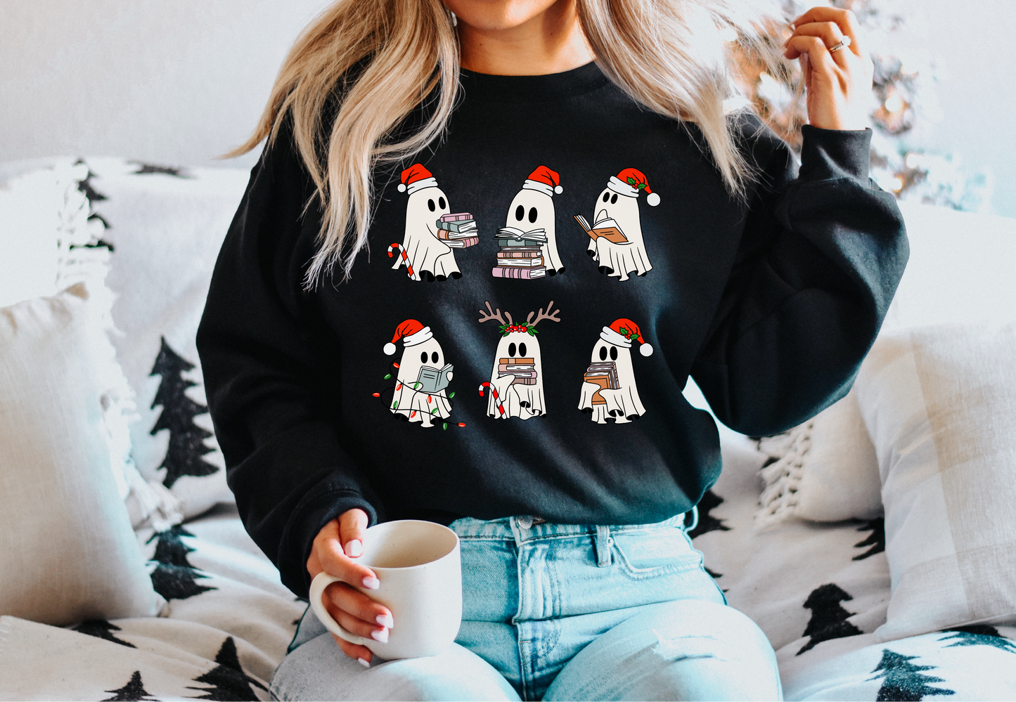 Christmas Bookish Ghosts Unisex Crewneck Sweatshirt