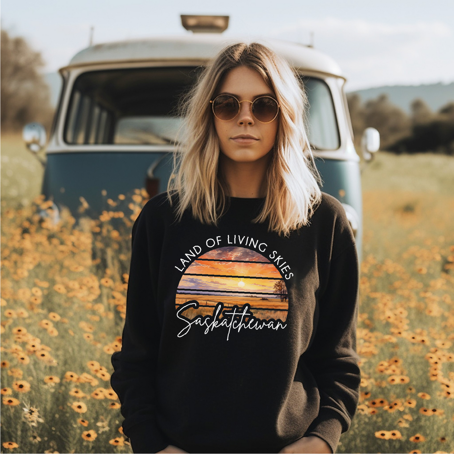 Land Of Living Skies Sunset Unisex Crewneck | Prairie Apparel | Farmer Apparel