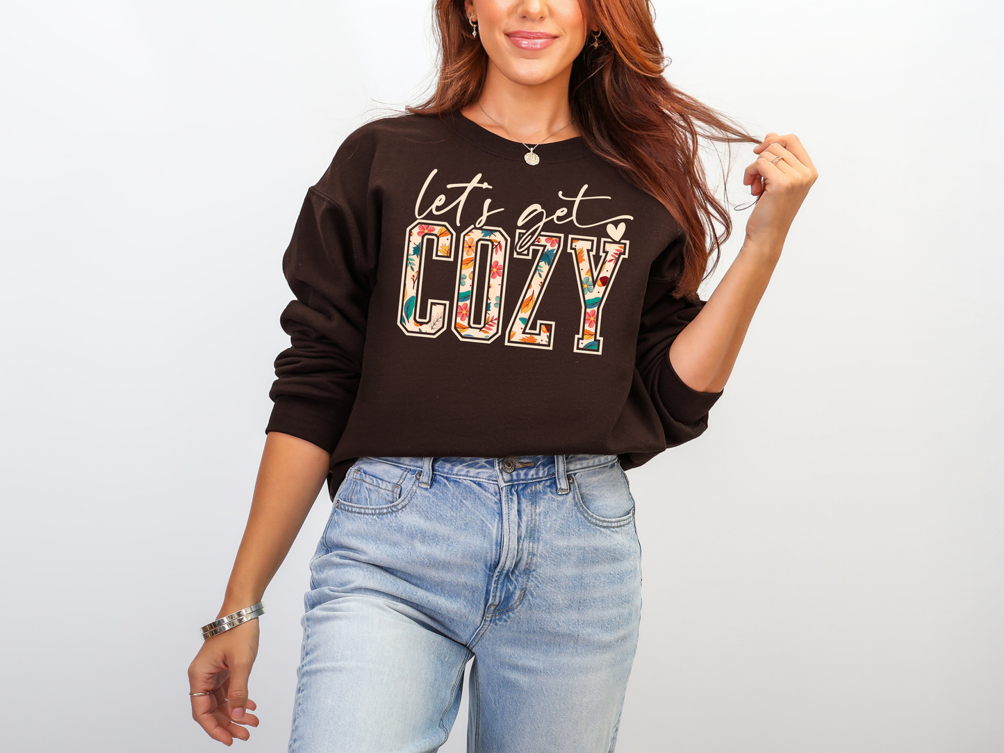 Let's Get Cozy Floral Unisex Crewneck Sweatshirt | Autumn Crewneck Sweatshirt