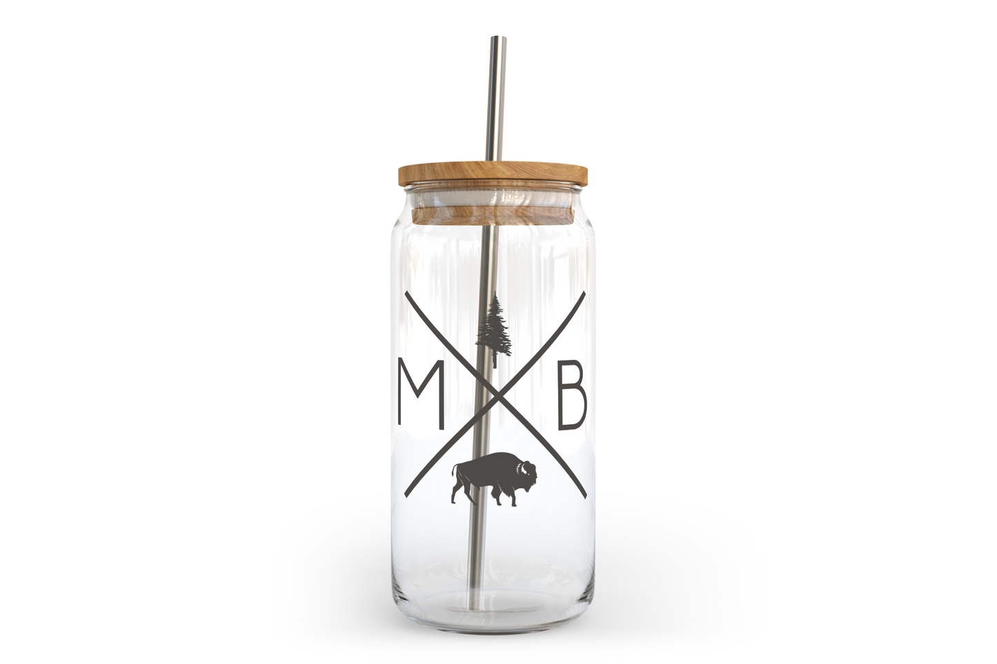 MB X Glass Can with Bamboo Lid | Manitoba Glass Can