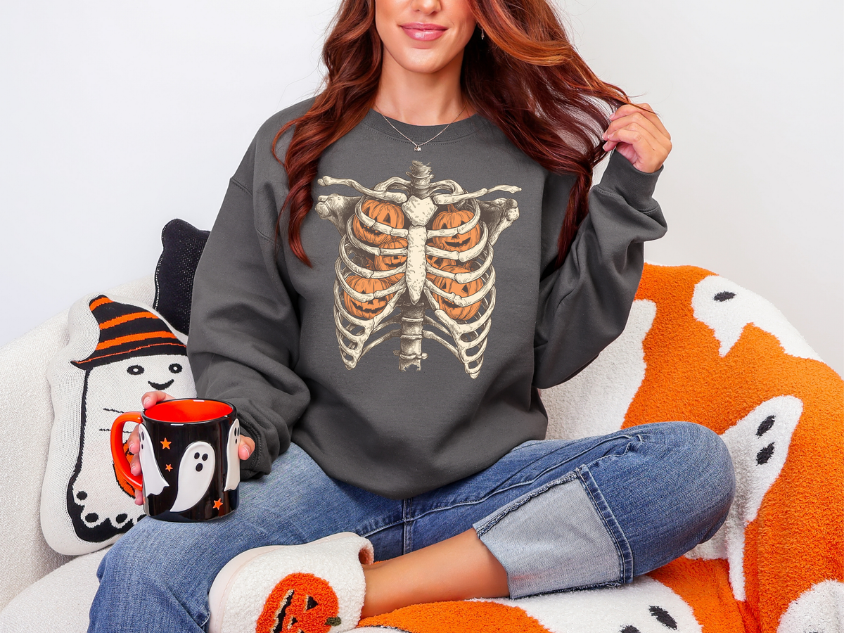 Pumpkin Skeleton Unisex Crewneck Sweatshirt | Halloween Crewneck Sweatshirt