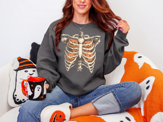 Pumpkin Skeleton Unisex Crewneck Sweatshirt | Halloween Crewneck Sweatshirt
