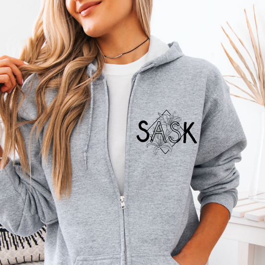 SASK Diamond Line Art Unisex Zip Up | Saskatchewan Apparel