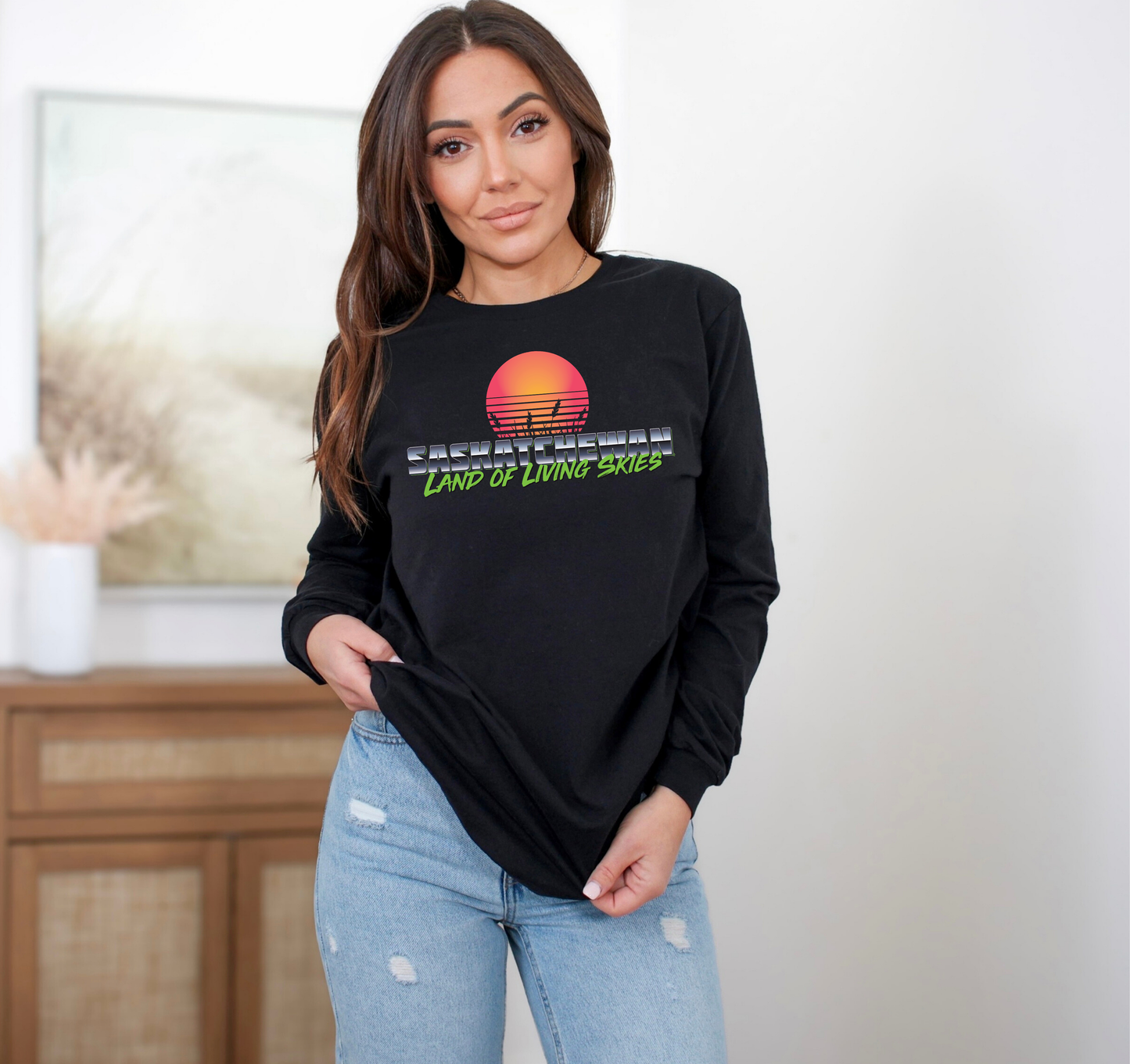 Saskatchewan Retro 80s Long Sleeve Shirt | Saskatchewan Clothing | Prairie Apparel