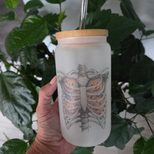 Pumpkin Skeleton Glass Can with Bamboo Lid