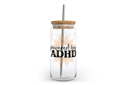 Powered by ADHD Glass Can with Bamboo Lid