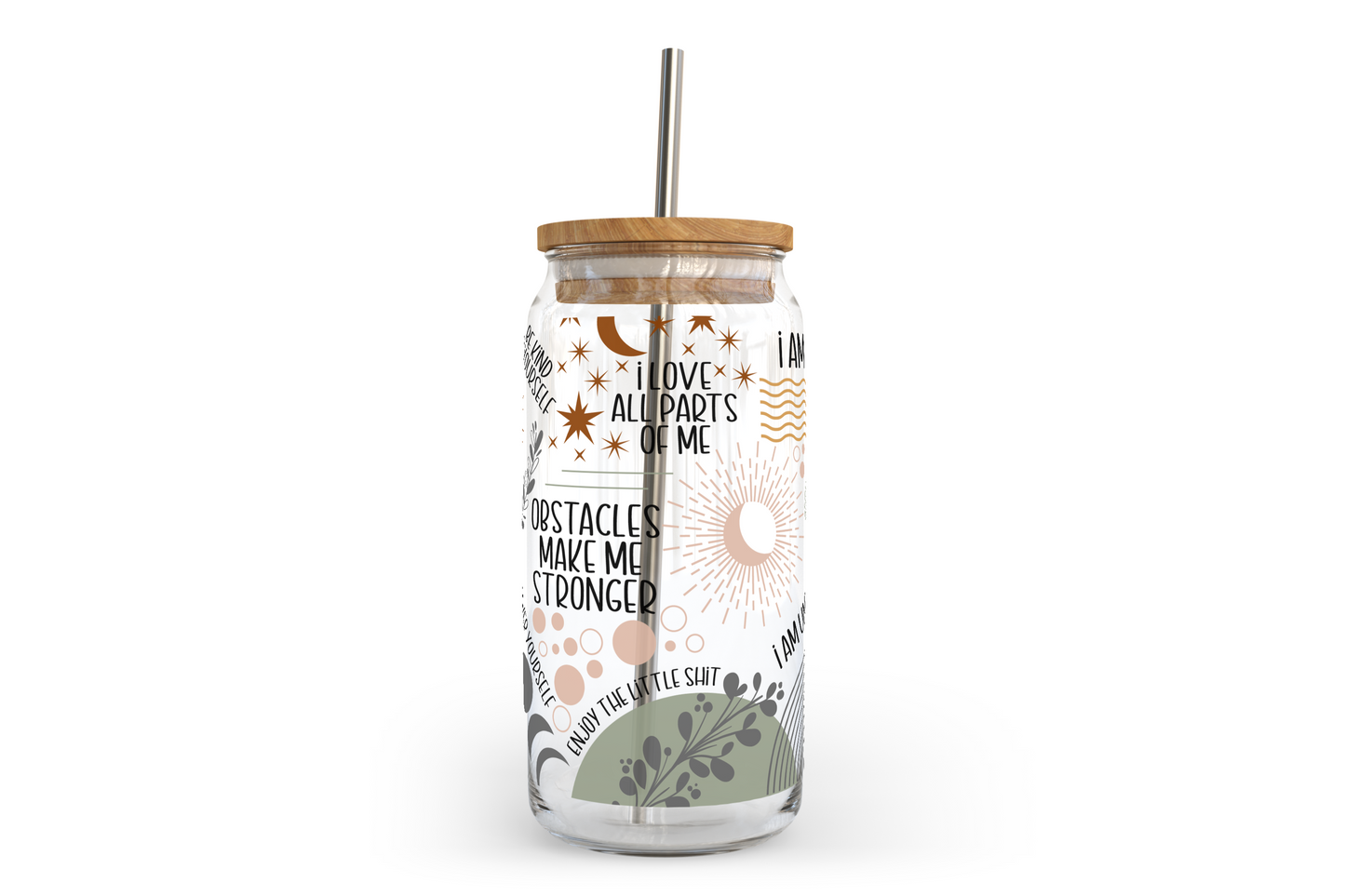 Boho Affirmations Glass Can with Bamboo Lid