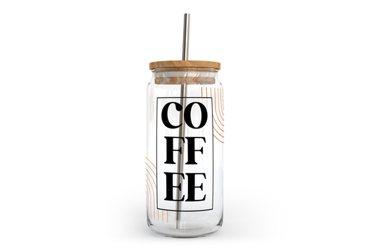 Coffee Boho Glass Can with Bamboo Lid