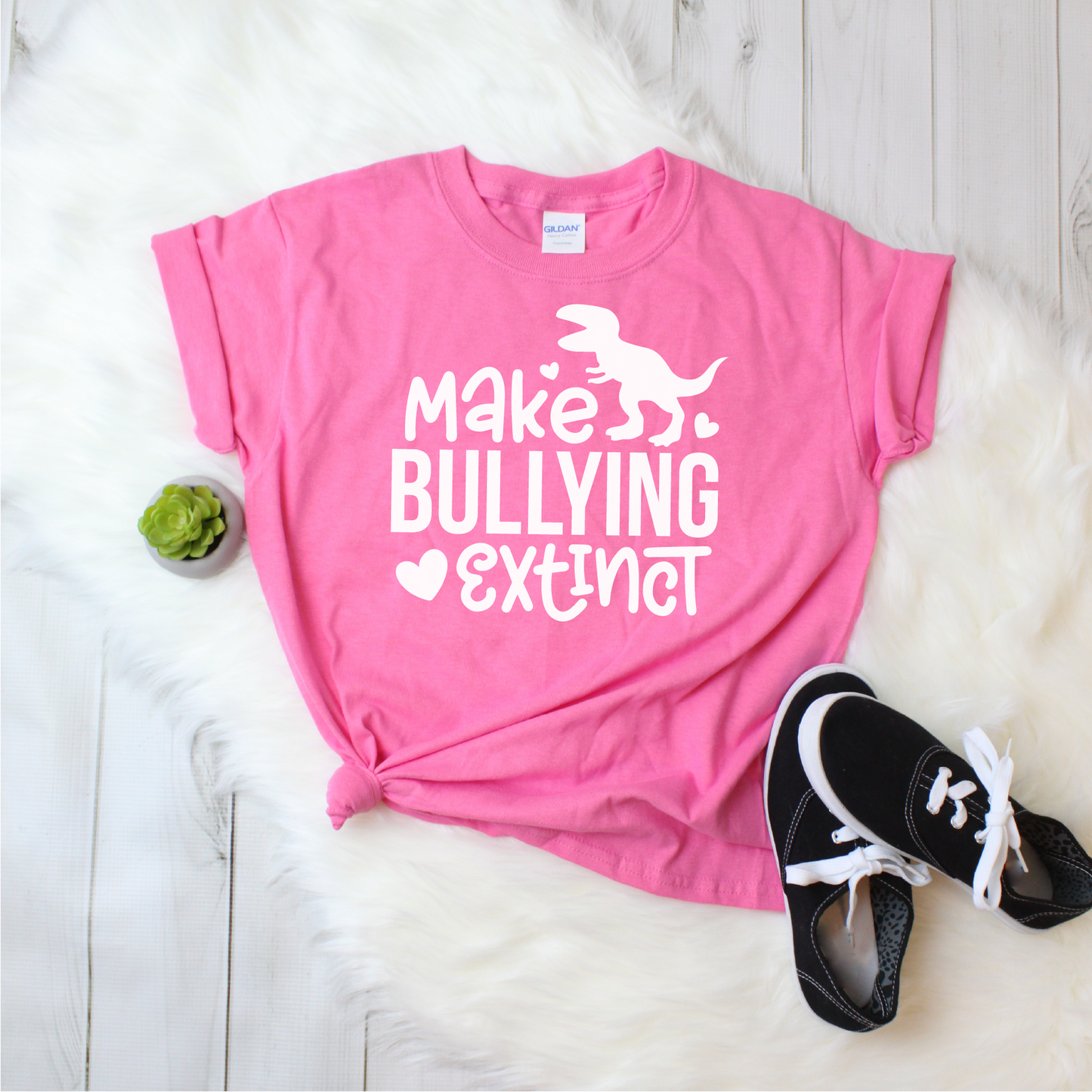 Make Bullying Extinct Youth T-shirt | Pink Shirt Day