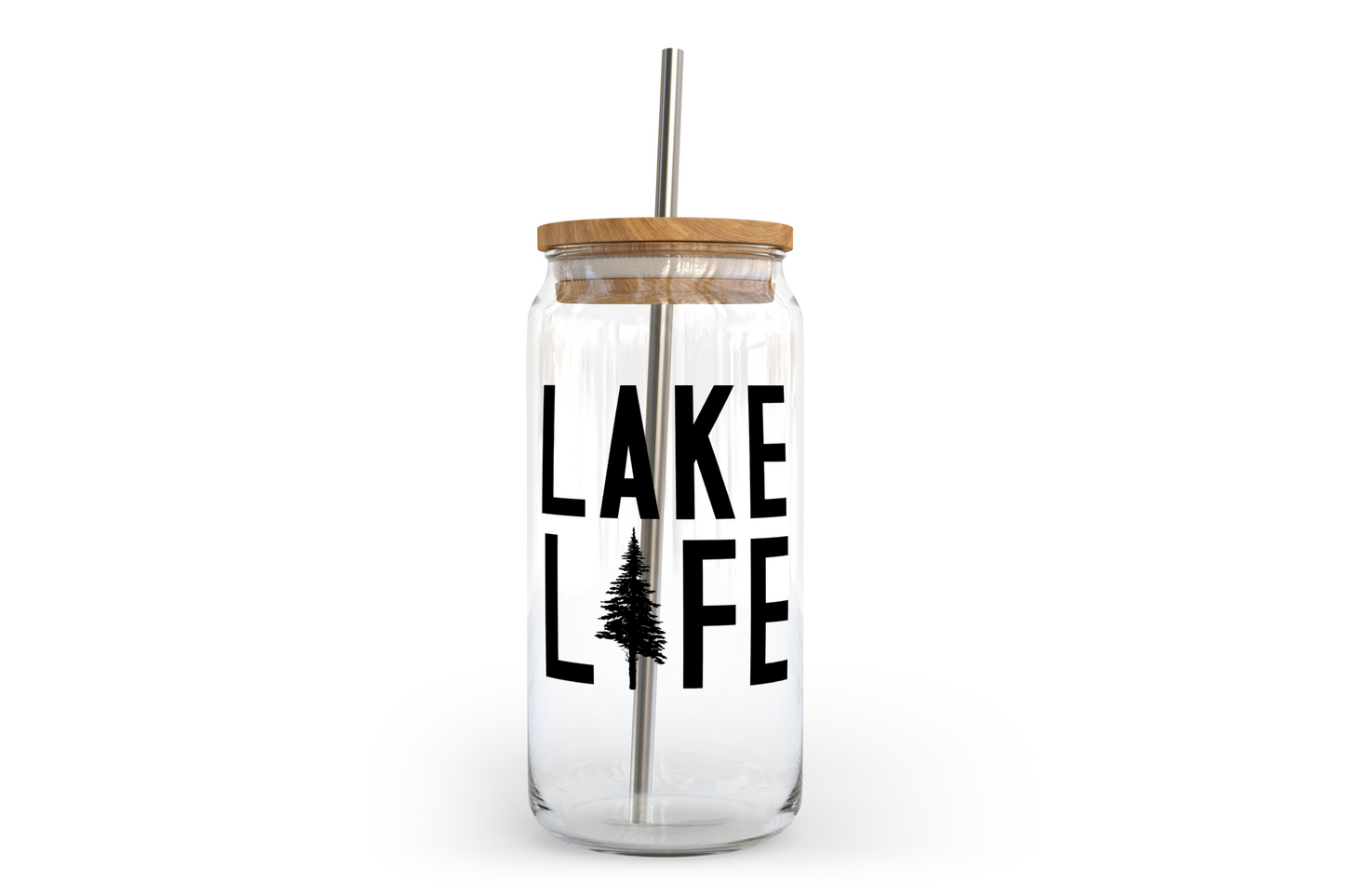 Lake Life Glass Can with Bamboo Lid