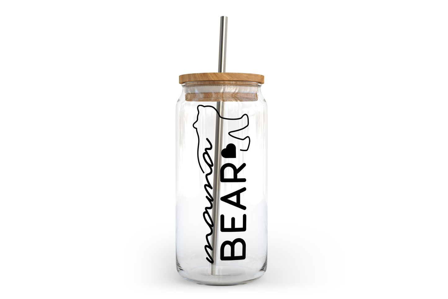 Mama Bear Glass Can with Bamboo Lid