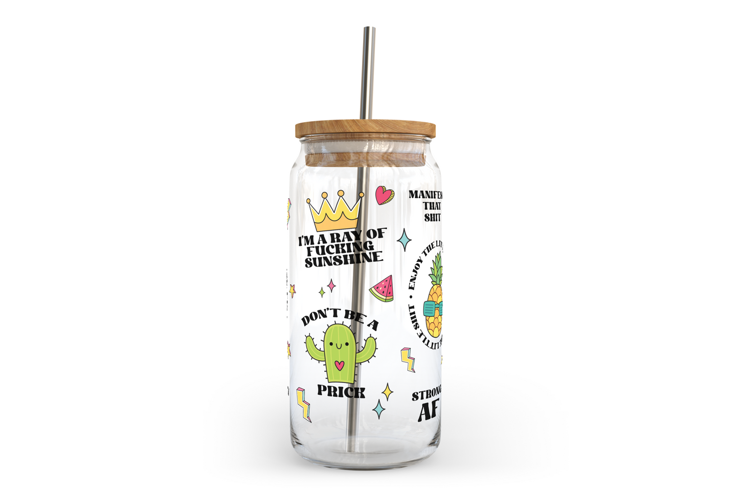 Pop Art Affirmations Glass Can with Bamboo Lid
